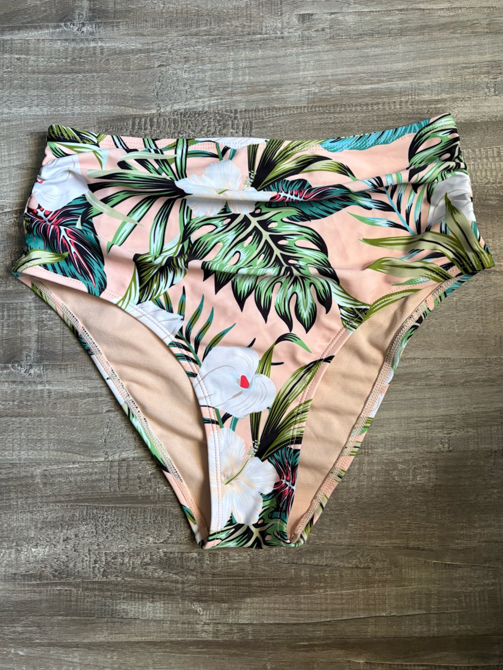 Tropical Floral High-Waist Cheeky Bikini Bottom - Peach